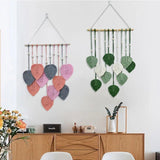 Qfdian  Nordic Woven Leaf Design Wall Hanging Tapestry Tassel Pendant Bedroom Background Wall Hanging Wall Carpet Room Decoration