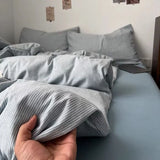 Qfdian  ‌Ins Nordic Bedding Set Plaid Striped Duvet Cover Set Soft Flat Sheets Set 2 Pillowcases Single Twin Full Queen Size Simple Style