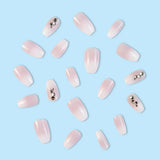 Qfdian  24Pcs Glossy Short Ballerina Press On Nails Pink Glitter Style False Nails With Rhinestone Shiny Artificial Reusable Fake Nails