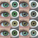 Qfdian  1 pair Green Color Series Contact Lenses for Eyes Natural Blue Lenses Eye Makeup Beauty Pupils Yearly Use Cosmetics Len