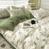 Qfdian Ins Korean Pastoral Flower Bedding Set Purple Bed Flat Sheet Pillowcase Twin Full Queen Size Bed Linen Women Girls Duvet Cover