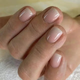 Qfdian 24Pcs Nude White French Fake Nail Short Square Nail Tips Fashion Wearable False Nails with Glue Simple Full Cover Press on Nails
