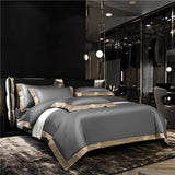 Qfdian Satin 1200TC Egyptian Cotton Luxury Bedding Set, Gold Embroidery, Queen, King, Duvet Cover, Flat/Fitted Bed Sheet, Pillowcases