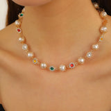 Qfdian  Luxury Flowers Beads Choker Necklace Rhinestone Elegant Imitation Pearl Clavicle Chain Jewelry Trendy Shinny Colorful Choker