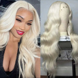 Qfdian White Platinum Blonde Wig Body Wave Synthetic Lace Front Wig Glueless Long Natural Wavy Hair Frontal Lace Wigs for Women Fashion