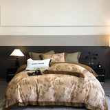 Qfdian 1000TC Egyptian Cotton Vintage Oil Painting Style Flowers Print Bedding Set Duvet Cover Flat/Fitted Bed Sheet Pillowcase 4Pcs
