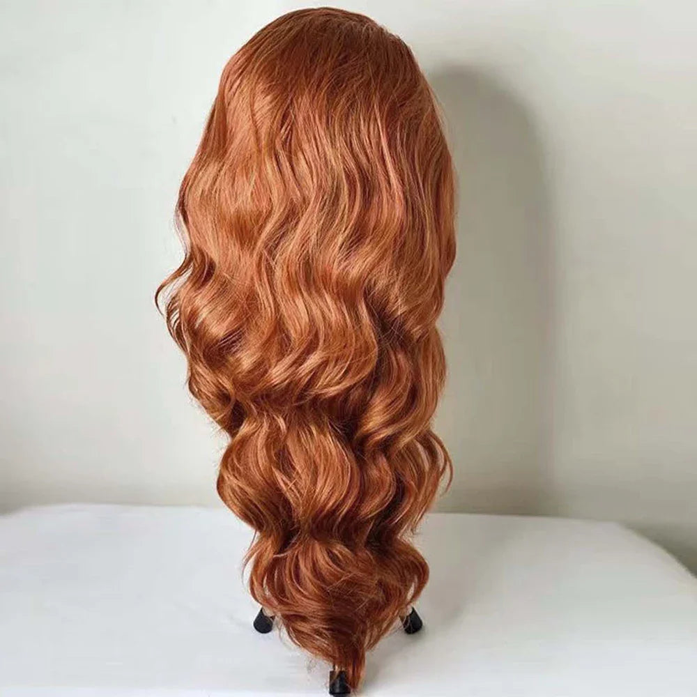 Qfdian 13X4 Lace Front Ginger Orange Wigs for Women Synthetic Frontal Wig Glueless Loose Curly Wavy Hair Daily Party Cosplay