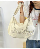 Qfdian Vintage Y2k Aesthetic All Match Shoulder Bags Casual Fashion Chain Underarm Bag Cartoon Women Kawaii Print Handbags Crossbody