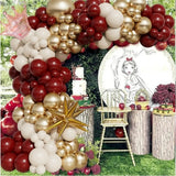 Qfdian  95pcs Gold Wine Red White Balloons Arch Garland Kit, for Birthday Baby Shower Wedding Party Graduation Celebration Decoration