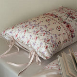 Qfdian  Vintage French Floral Lyocell Bedding Set with Bow Ties, Silky Soft Cooling Bed Linen Set, Pink Flower Print for Girls Bedroom