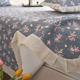 Qfdian  Flower Printed Bed Cover with Lace French Style Washed Cotton Bedspreads Quilted cobre leito de casal Comfortable and Soft