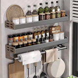 Qfdian Wall-Mounted Kitchen Spice Storage Rack Condiment Rack Multifunctional Household Utensil Rack Kitchen Hanging Organizers