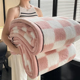 Qfdian  Checkerboard Grade A Half-sides Fleece Keep Warm Blanket Autumn Winter Warmth Throw Blankets for Sofa Napping Shawl Blanket Cozy
