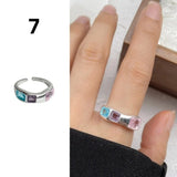 Qfdian  Minimalist Handmade Zircon Ring Simple Design Retro Texture Crystal Ring Irregular Shape Matte Finish Gemstone Ring