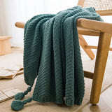 Qfdian  Nordic Blankets for Bed Sofa Couch Chunky Knit Bedspread Knitted Throw Blanket with Tassel Plain Color Waffle Embossed Blanket