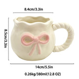 Qfdian Ins-style girly girl hand-held bowknot coffee cup, afternoon tea ceramic cup, cute mug