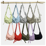 Qfdian Women Ins Casual Sweet Kawaii Bow Handbags Pleated Y2k Aesthetic Vintage Underarm Bag Fashion All Match Shoulder Crossbody Bags