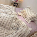 Qfdian  Korean Princess Style Bedding Sets Grand Jacquard Quilt Cover Bedclothes Decor Woman Girls Bedroom Duvet Cover 4pcs