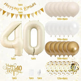 Qfdian  Sand White Gold Beige 40th Birthday Party Decorations 40th Birthday Balloons Happy 40th Birthday Banner Cake Toppers 40 Balloons