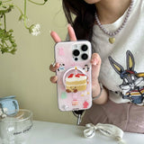 Qfdian Magnetic cute cartoon cake bracket cover for iphone 12pro 13 14promax 15pro 15 14 pro max pink funda lovely animals phone case
