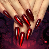 Qfdian  24pcs Glossy Red Cat's Eye Press On Nails Full Cover Nude Color Wearable Almond False Nails Charms Detachable Fake Nail For Girl
