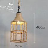 Qfdian  Spain Sisal Hemp Rope Pendant Light Ceiling Lamp Lustre Hanging Chandelier Iron Hand Braiding Rustic Retro for Dining Room Decor