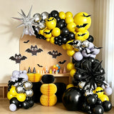 Qfdian  142-Piece Balloon Arch Set, Including Black, Yellow, Gray, Silver Latex Balloons and Black and Silver Foil Balloons, Party Backdrop Banners Available in Various Sizes (Note: Balloons and Backdrop Cloth Need to Be Purc