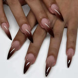Qfdian 24Pcs Simple French Nails Art Tips Fake Nails 3D Design Wearable Full Cover False Nail Mid-length Almond Reusable Press on Nails