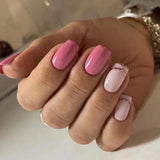 Qfdian 24Pcs Spring Colorful French Fake Nail with Designs Short Square Head Press on False Nails Wearable Simple Jelly Sticks on Nails