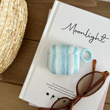 Qfdian  Oil painting blue and white vertical pattern is suitable for Apple AirPodspro2 earphone case AirPods 3 generation earphone