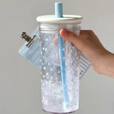 Qfdian  Cute Starry Straw Cup With Lid Transparent Plastic Tritan Water Bottle BPA Free Simple Heat-resistant Drinkware For Girl School