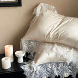 Qfdian Romantic Lace Princess Wedding Bedding Set 1000TC Lyocell Cotton Soft Silky Duvet Cover Bed Sheet/Fitted Sheet Pillowcases 4Pcs