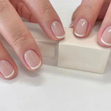 Qfdian 24Pcs Simple French Fake Nail with Gradient White Design Short Square Head False Nails Wearable Finished Manicure Press on Nails