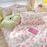 Qfdian  ‌100% pure thickened skin friendly cotton four piece set double bed single bed diagonal cartoon duvet set dormitory