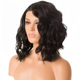 Qfdian Short Black Wavy Wig for Women Synthetic Lace Front Wig 12 Inch Shoulder Length Side Part Bob Curly Wig 13x4 Frontal Daily Use