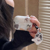 Qfdian  Cartoon Lovely Black White Cat Smooth Silicone Protection Case for AirPods Pro 2 for AirPods 1 2 3 4 Headset Cover Cute Pendant