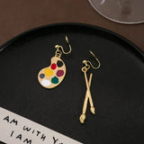 Qfdian  Earrings Paintbrush Palette Asymmetrical Vintage Artistic Post Lightweight Unique for Creative Daily Party Gift Women