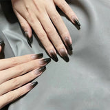 Qfdian  Y2K Star Press on Nails Gradient Black Fake Nails Medium Length Square False Nails Moon Designs for Women Girls Party Daily Use