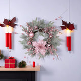 Qfdian  New Christmas Pink Wreath With Balls Artificial Plant Rattan Garland Christmas Rattan Hanging Ornament For New Year Home Decor