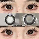Qfdian  2pcs Myopia Lenses Black Color Contact Lenses with Prescription Degree 14.5mm Natural Soft Contact Lens for Eyes Yearly