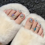 Qfdian  24pcs Colorful Cat's Eye Fake Toenails Sets Dopamine Design Full Cover Nail Tips Short Square Press on Nails Reusable False Nail