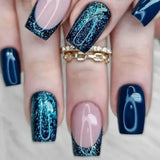 Qfdian  24Pcs Short Square Coffin False Nails Square Fake Nails with Glue French Glitter Wearable Acrylic Nails Set Press on Nail Tips