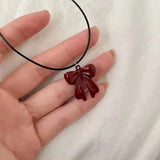 Qfdian   Y2K Fashion Vintage Red Bow Pendants Rope Chain Necklace For Women Girls Gothic Charm Birthday Party Jewelry Accessories