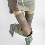 Qfdian 2025 Women Flower Lace Fishnet Thigh High Stockings Japanese Style JK Girl Sweet Lace Trim Frilly Over Knee Long Socks