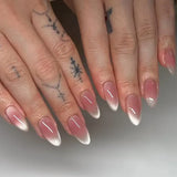 Qfdian 24pcs Simple Almond False Nails Sets Blush Design Press on Nails Art Datachable Short Oval Fake Nail with Jelly Glue Manicure