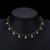 Qfdian  Sexy Water Drop Pendant Necklace for Women Gold Color Link Chain Choker Wedding Jewelry Elegant Evening Party Birthday Gift