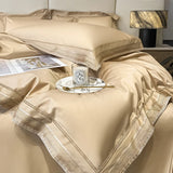 Qfdian Premium 1000TC Egyptian Cotton Luxury Gold Embroidery Hotel Style Bedding Set Duvet Cover Flat/Fitted Bed Sheet Pillowcases 4Pcs