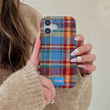 Qfdian  Vintage Plaid Phone Case,for Iphone 17 Promax 17pro 14 15 16 14 13 12 11 Promax ,Fabric Ins Cover Shockproof Cover Cases