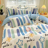 Qfdian  ‌100% pure thickened skin friendly cotton four piece set double bed single bed diagonal cartoon duvet set dormitory
