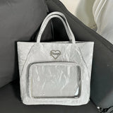 Qfdian Transparent Fashion Heart Tote Bag All Match Simple Y2k Aesthetic Women Handbags Vintage Casual High-capacity Shoulder Ita Bags